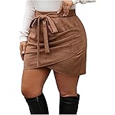 WDIRARA Women's Plus Size Wrap High Waisted Bodycon Skirt Ruched Belted Short Skirts