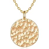 14K Gold Moon Necklace for Women, Dainty Gold Hammered Coin Disc Chokers Necklace with Full Moon Jewelry Gift for Her, Wife, Mom, 18"
