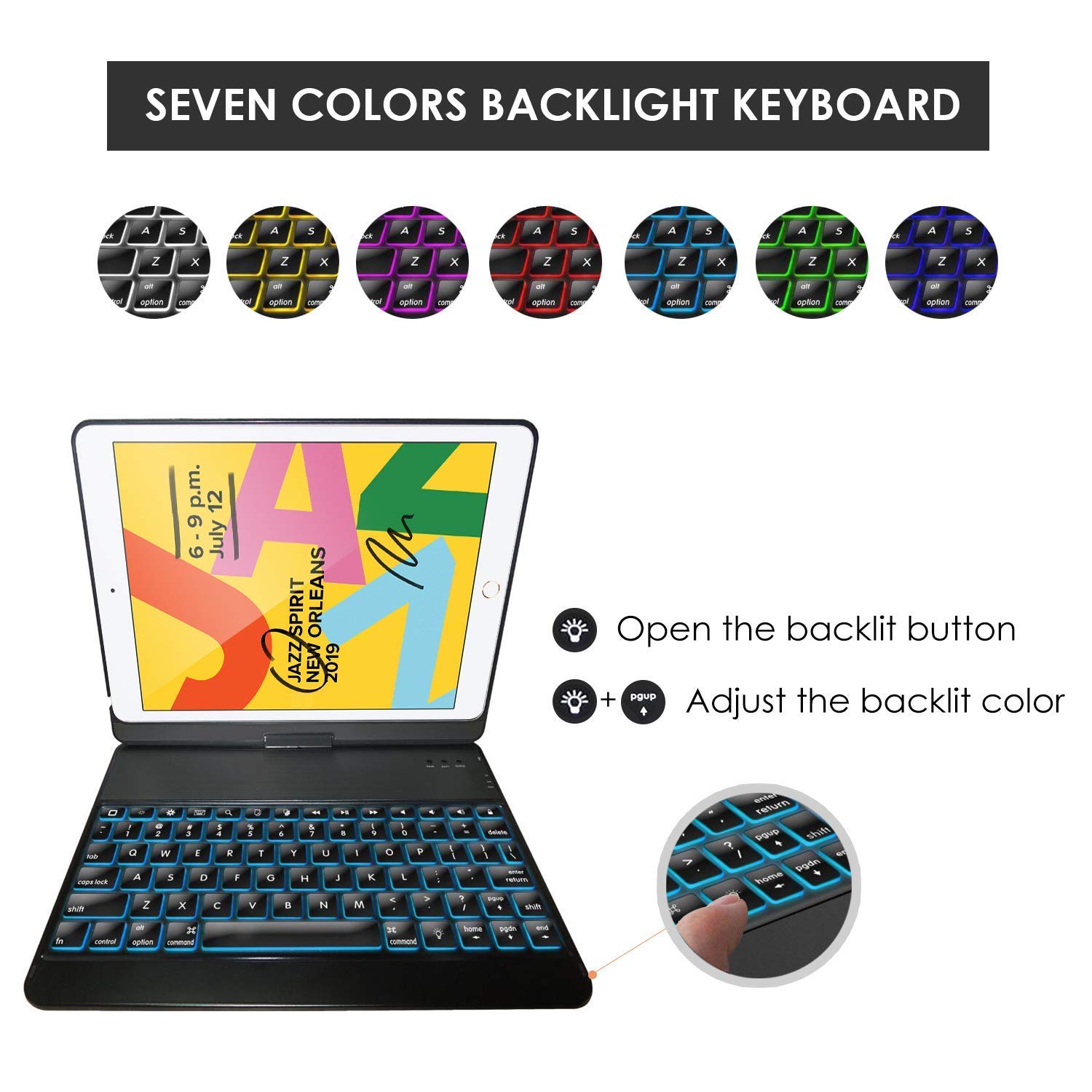 ProCase 360° Rotation Keyboard Case with 7 Colors Backlit for iPad 10.2
