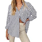 thefabland Women's Blouses Striped Long Sleeve Shirts Button Down Loose Fit Casual Tops