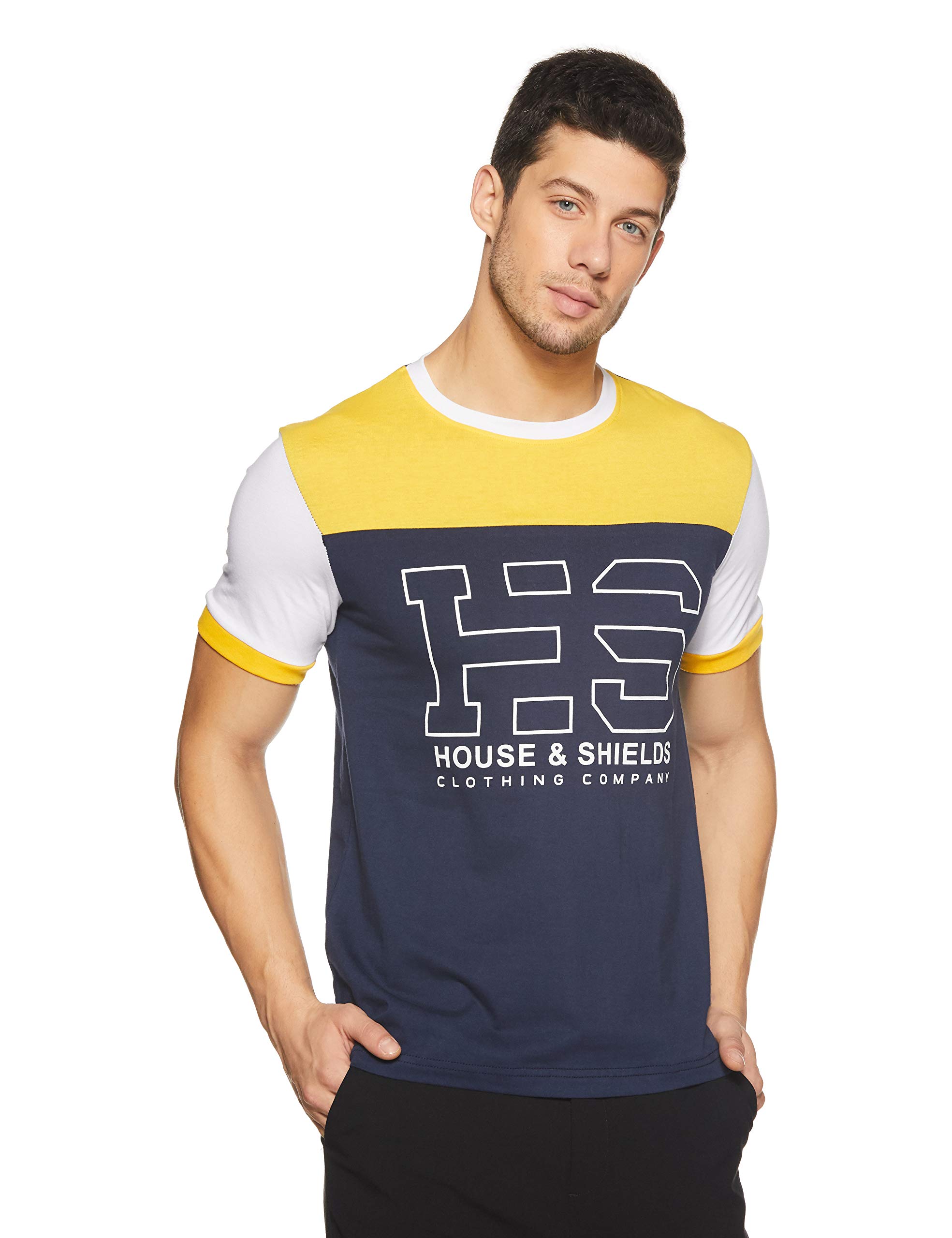 Amazon Brand - House & Shields Men's Printed Regular Fit Half Sleeve Cotton T-Shirt