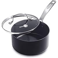 GreenPan SearSmart Hard Anodized Ceramic Nonstick Black Saucepan with Lid, 2QT