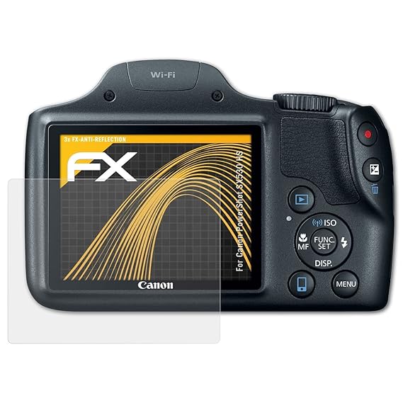 atFoliX Panzerfolie kompatibel mit Canon PowerShot SX530 HS Schutzfolie, entspiegelnde und stoßdämpfende FX Folie (3X)