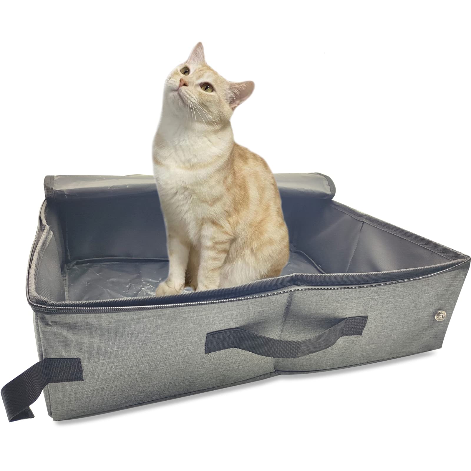 Cat Litter Tray, Travel Foldable Cat Litter Tray, 47x36 cm Larger Portable Cat Litter Tray Travel with Lid for Kittens, Waterproof, Reinforcement, Home Use, Grey