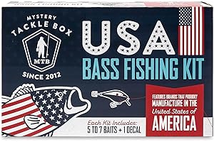 CATCH CO Mystery Tackle Box USA Bass Fishing Kit – 5-7 Baits for Largemouth & Smallmouth Bass – Includes Exclusive USA Decal