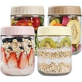 SHOWIN Overnight Oats Containers with Lids, 16oz Glass Jars with Lids 4 pcs, Wide Mouth Mason jars for Salad, Yogurt, Snacks, Meal Prep