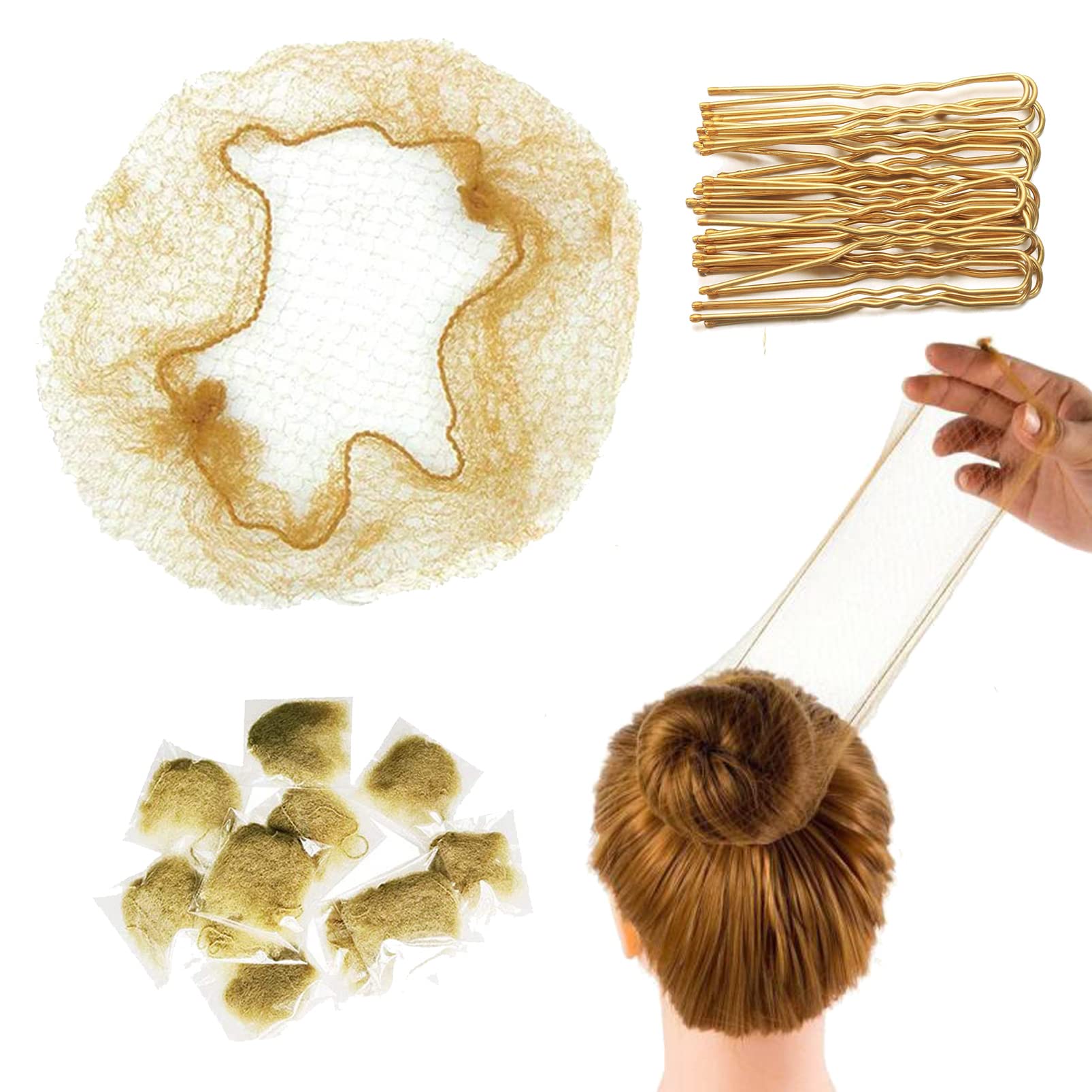 Ballet Hair Nets, Blonde Bun Net Invisible Hair Nets for Catering 50Pcs Elastic Edige Mesh Hair Bun Nets for Girls Child Kids Dancer Catering with 50pcs Bobby Pins in Box