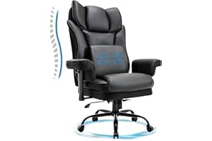BOSMILLER Big and Tall Office Chair, 500lbs Rocking Massage High Back Desk Chair, Ergonomic Executive Office Chair with Adjustable Padded Armrest and Lumbar Support, Adjustable Height(Dark Black)