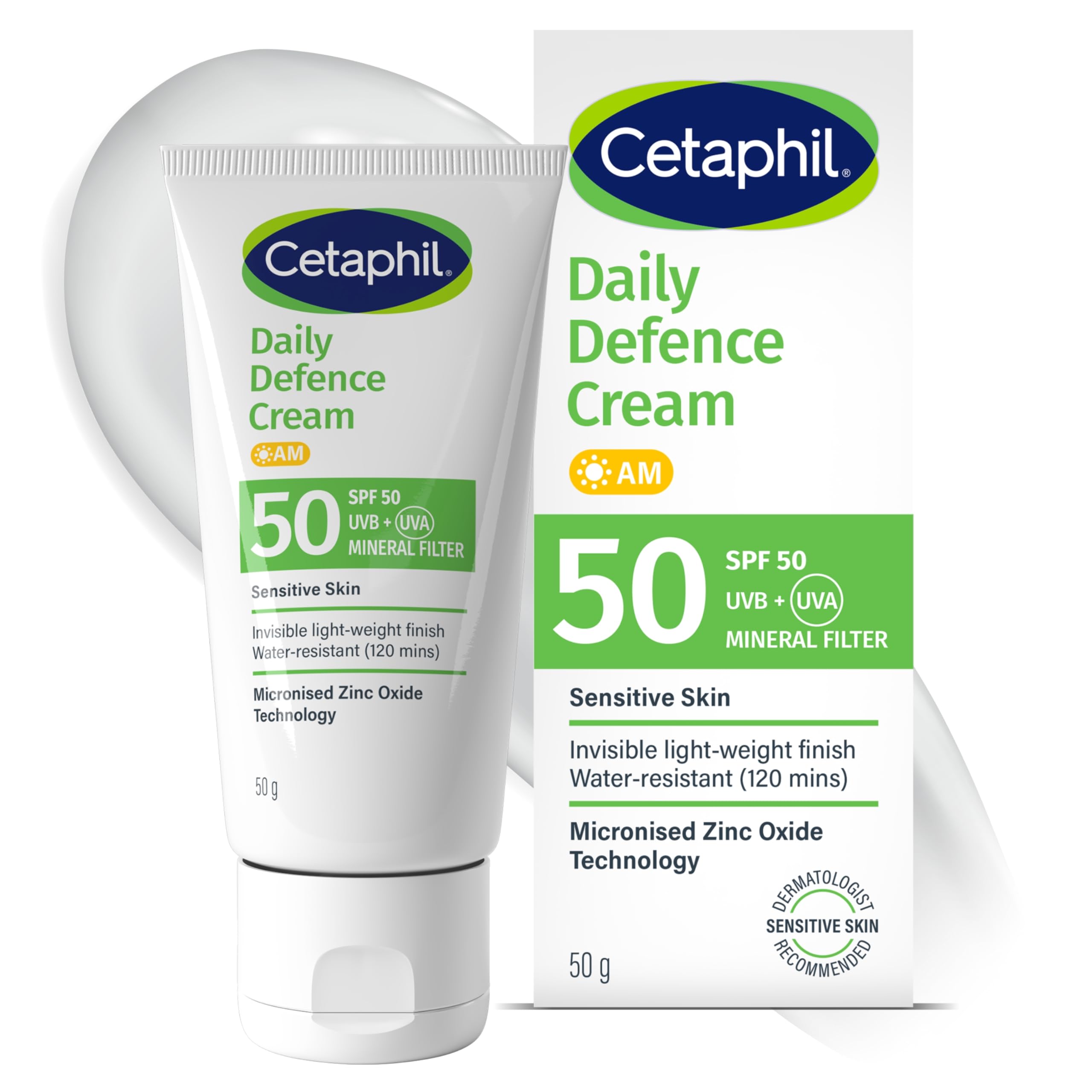 Cetaphil Daily Defence SPF for Sensitive Skin, SPF 30 Moisturiser/SPF 50 Mineral Sunscreen, Packaging May Vary