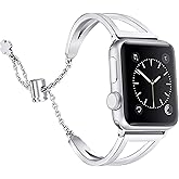 Secbolt Stainless Steel Bands Compatible with Apple Watch Band 38mm 40mm 41mm 42mm 44mm 45mm 46mm 49mm iWatch Series 11/10/9/Ultra/SE/8/7/6/5/4/3/2/1, Dressy Metal Bangle Bracelet Women