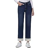 KDF Women's Fleece Lined Jeans Women Straight Leg Winter Fleece Lined Pants High Waist Lined Jeans Heated Wide Leg Jeans