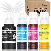 Hiipoo 440ML Sublimation Ink Refilled Bottles Compatible for ET2400 ET2720 ET2760 ET2750 ET4800 ET-2800 ET-2803 ET-2850 Inkjet Printers Heat Press Transfer on Mugs T-Shirts, 1BK/1C/1Y/1M