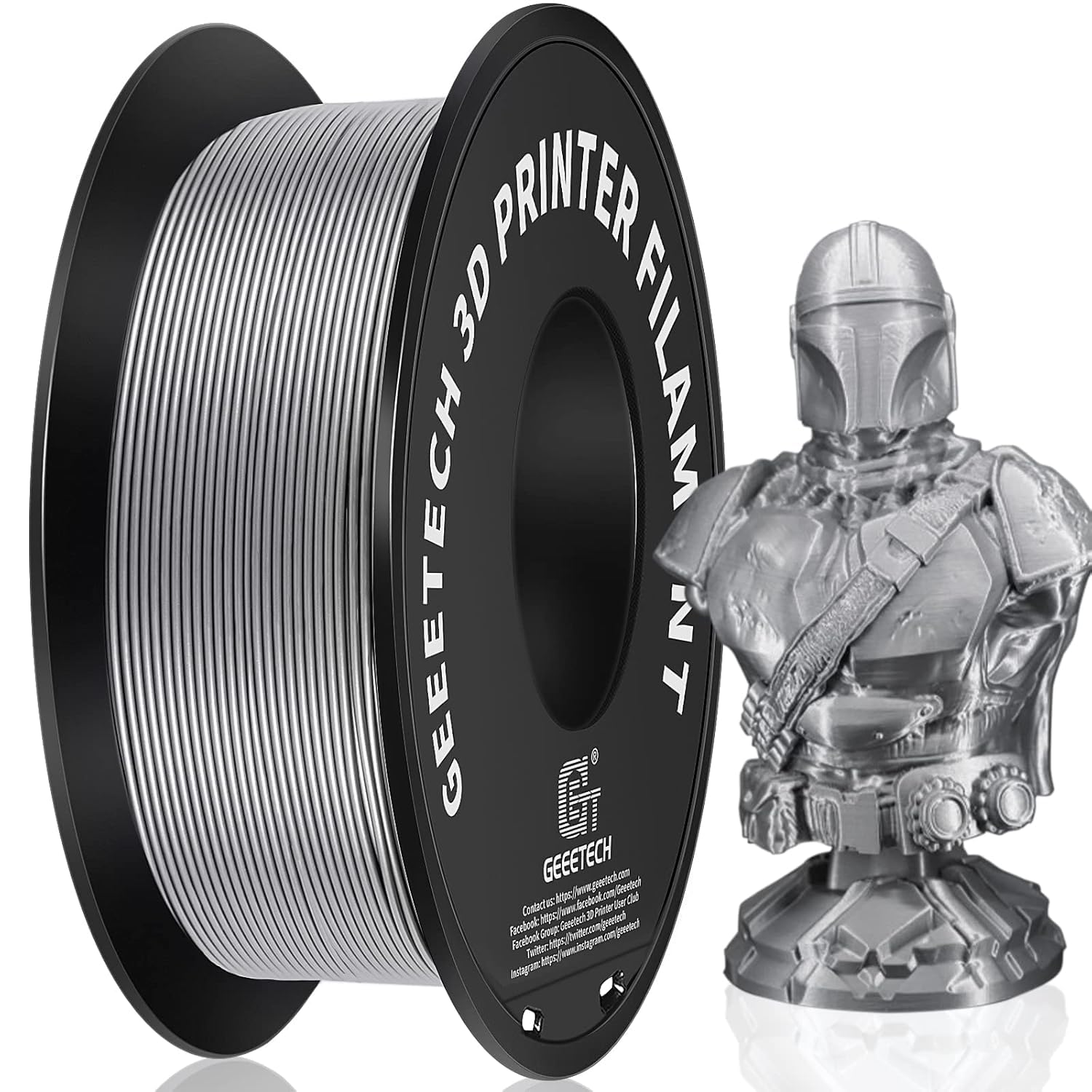 PLA Filament 1.75mm, GEEETECH New 3D Printing Filament PLA for 3D Printer and 3D Pen, 1kg 1 Spool (Silver)