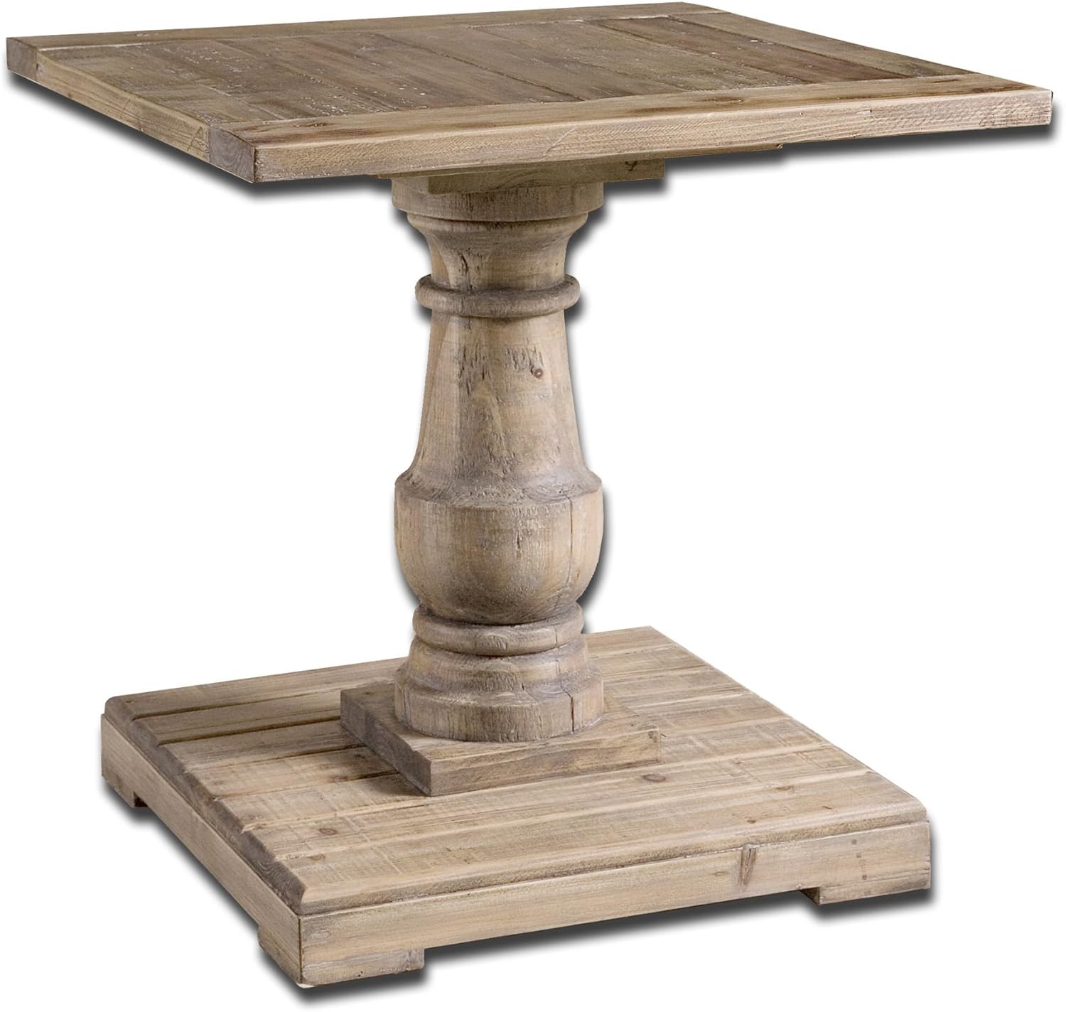 Amazon Com Reclaimed Pine Wood Pedestal Accent Table Rustic Cottage Minimalist End Square Home Kitchen