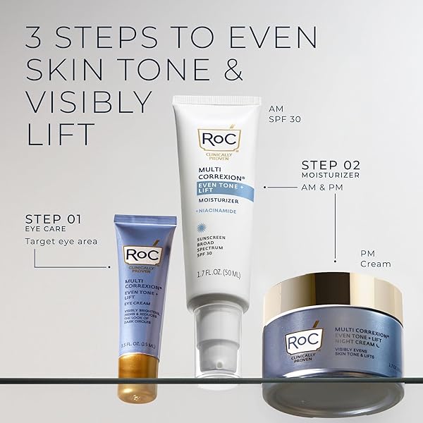 ROC MULTI CORREXION 5 IN 1 ANTI-AGING DAILY FACE MOISTURIZER WITH BROAD SPECTRUM SPF 30 & SHEA BUTTER, SKIN CARE ROUTINE, (1.7 OZ) WITH NIGHT CREAM PACKETTE (PACKAGING MAY VARY)