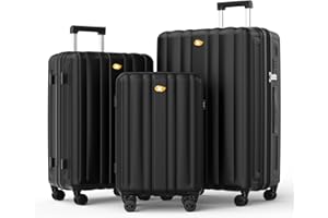 MGOB 3 Piece Luggage Sets, Hardshell Suitcase Sets with Spinner Wheels, Lightweight PC Luggage with TSA Lock(Space Black, 3-Piece Set (20/24/28))