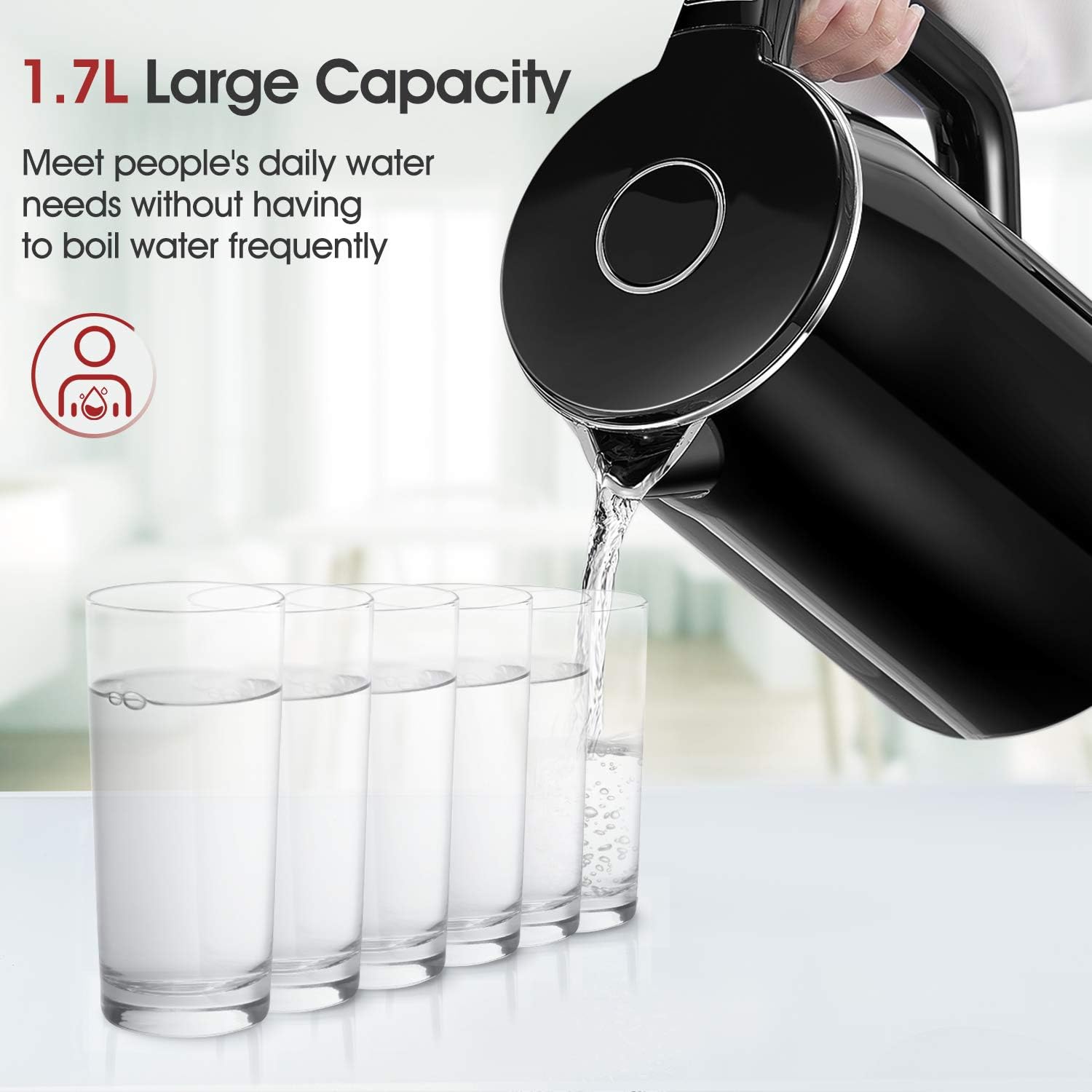 Miroco Electric Kettle Temperature Control 1.7L Double Wall Keep Warm, Anti-scald Tea Kettle 100% Stainless Steel BPA-Free Hot Tea Kettle, Auto Shut-Off, Boil-Dry Protection, 1500W Fast Boiling-120V: Kitchen & Dining