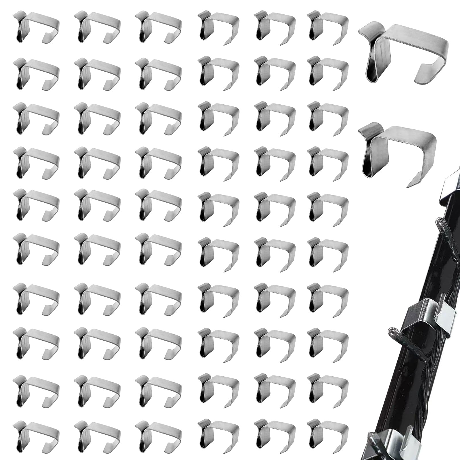 Jiehaojia 60Pcs 2 Sizes Metal Gutter Clips for Christmas Lights,Galvanized Clips Weatherproof Metal Gutter Hangers for Hanging Outdoor & Christmas Lights
