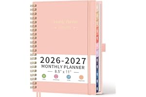 RETTACY 2026-2027 Monthly Planner, Jan 2026 - Dec 2027, Large Size (8.5" x 11"), Agenda, Calendar, 24 Month Tabs, Flexible Plastic Cover, 100 GSM Thick Paper, Spiral-bound (Pink)