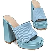 azmodo Elegant High Chunky Heel Mule Sandals for Women Chic Platform Summer Slip-Ons Block Heel Wedge Shoes with Knit Upper Fashionable Dressy Evening Party Shoes