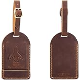 2 Pack Premium Name Tags for Luggage, Leather Luggage Travel Bag Tags by Fasjosma, Luggage Bag Case Tags Leather Travel ID Labels for Suitcases (Brown)