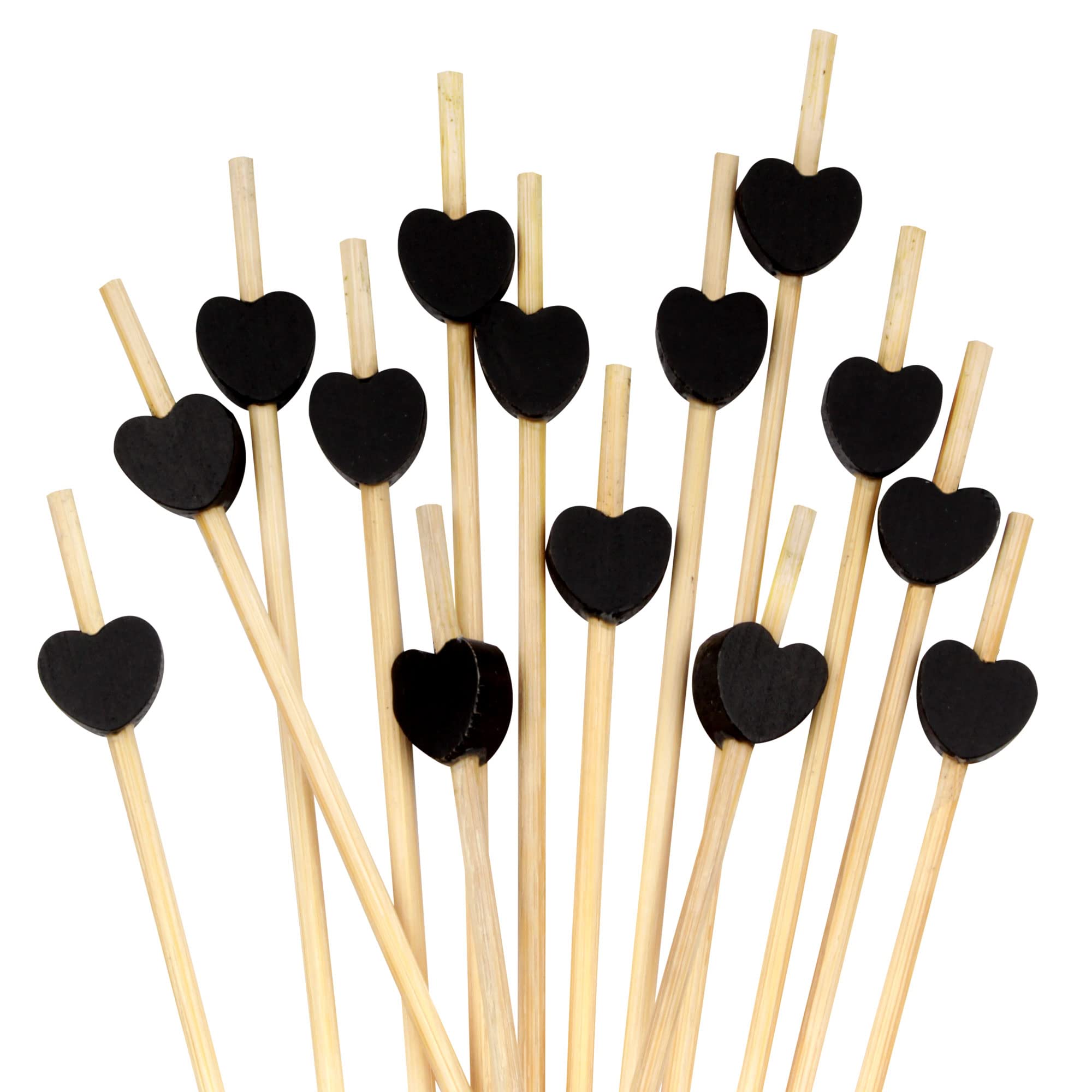 BambooMN 5.9" (15cm) Decorative Black Heart Bamboo Cocktail Fruit Sandwich Picks Skewers for Catered Events, Holiday's, Restaurants or Buffets Party Supplies, 300 Pieces