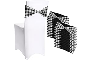 Newwiee 24 Pcs Christmas Burlap Stretch Chair Sashes Linen Spandex Chair Bands Ties Dining for Wedding Dining Banquet Event Party Favor Ceremony Decoration (Black and White Checkered)