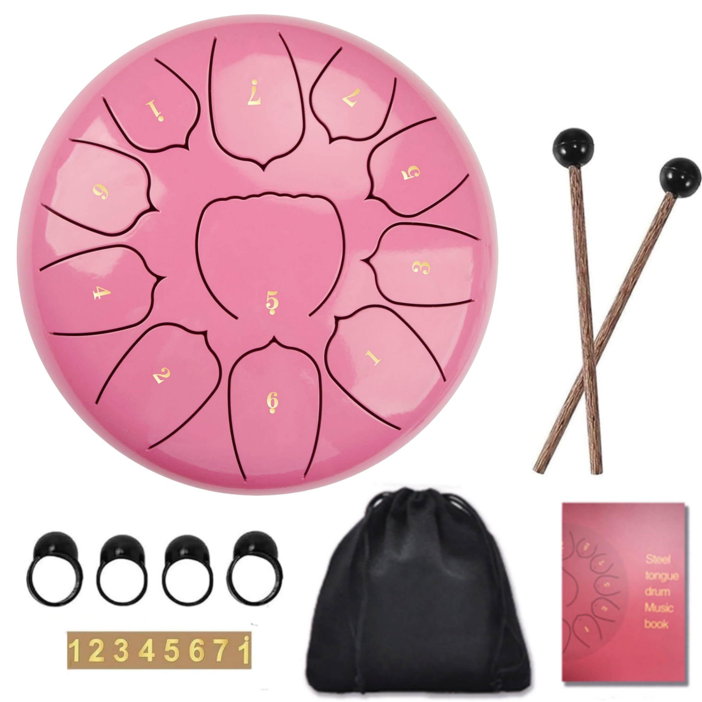 Sunydog 6 Inch Steel Tongue Drum 11 Notes Handpan Drum with Drum Mallet Finger Picks Percussion for Meditation Yoga(Pink)