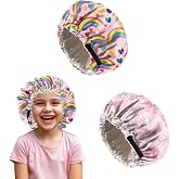 Deokke 2 PCS Kids Bonnets for Girls Boys Satin Hair Bonnet Adjustable Double Layer Silk Child Night Sleeping Cap Cute-Bowknot