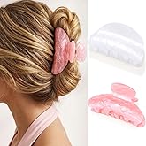 Fashey Acrylic Claw Clips Pink Hair Clip Medium Hair Claw Clips for Thick Hair Cute Hair Accessories for Women (white+peach)