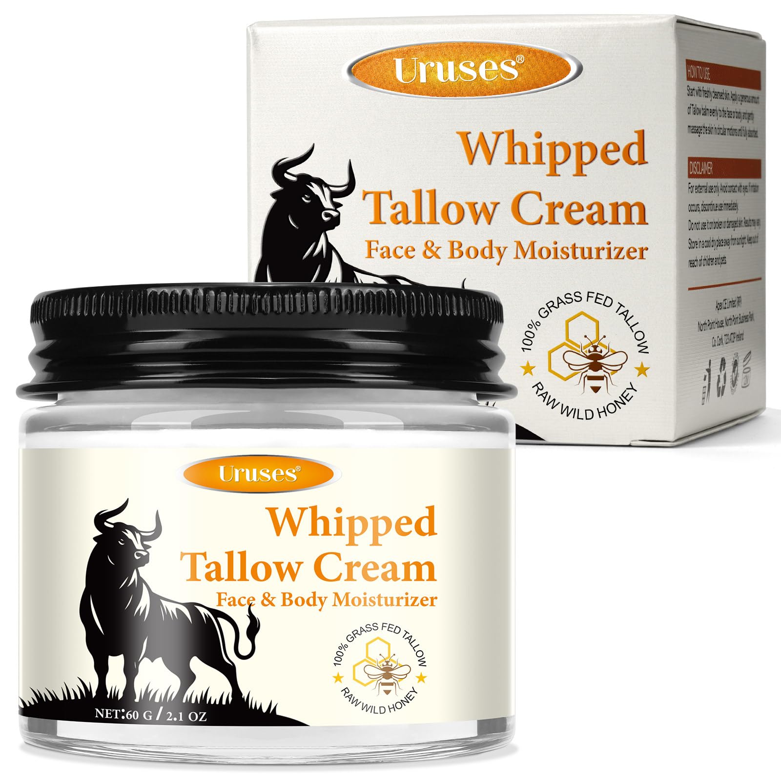 Beef Tallow Honey Cream, Beef Tallow Skin Care for Body and Face, Long-lasting Moisturizing, Reducing Face Fine Lines, Anti-aging, Strengthening Skin Barrier, Anti-dryness Hand & Foot Cream - 60g