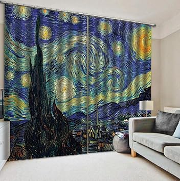 Gardinen Kinderzimmer Osenvorhang Van Gogh Sternenhimmel L110 X98 W 280x250cm 2er Set Vorhang Gardinen Blickdicht Mit Osen Weicher Verdunklungsvorhang Fur Wohnzimmer Schlafzimmer Tur Amazon De Baby