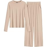 MASCOMODA Fall Lounge Sets for Women Crewneck Long Sleeve Tops Wide Leg Pants Casual 2 Piece Airport Travel Outfits Tracksuit