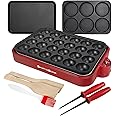 Health and Home Multifunction Nonstick Baking Maker with 3 Interchangeable Plates for Fried Eggs/ Steak, Takoyaki, Cake Pops, Grill, RED-1