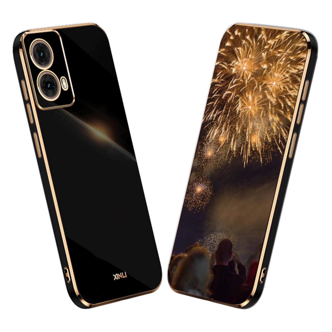YUECXIN Case for Motorola Moto G85 5G, Ultra Thin Luxurious Bling Soft Premium TPU Bumper Silicone Elegant Cover, Plating Phnom Penh Shockproof Drop-proof Case, Black
