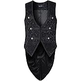 Mens Vest Waistcoat Tailcoat Black Damask Gothic Steampunk Victorian