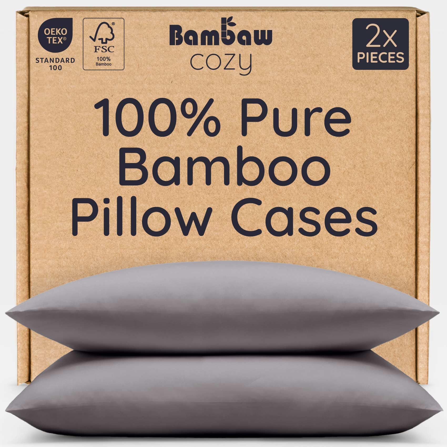 Bambaw 50x75 Bamboo Pillow Cases, 2 Pack, Breathable & Temperature Balancing Pillowcases, 100% Bamboo Pillowcase Dustmite Proof, Envelope Closure, Anti Allergy Pillow Cases 2 Pack 50x75 cm (Dark Grey)