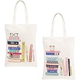 Oudain 2 Pcs Library Book Bag Cute Canvas Tote Bag Book Lovers Gifts for Christmas, Thanksgiving, Birthday Gifts for Women, Librarian, Bookish, Readers, Teacher