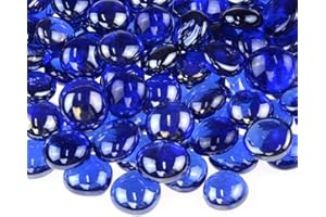 KINGOU Flat Glass Gems/Marbles/Stones/Beads for Vase Filler, Table Scatter, Games - 1 Lbs (17-19mm, Approx. 3/4")- Sapphire Blue Luster