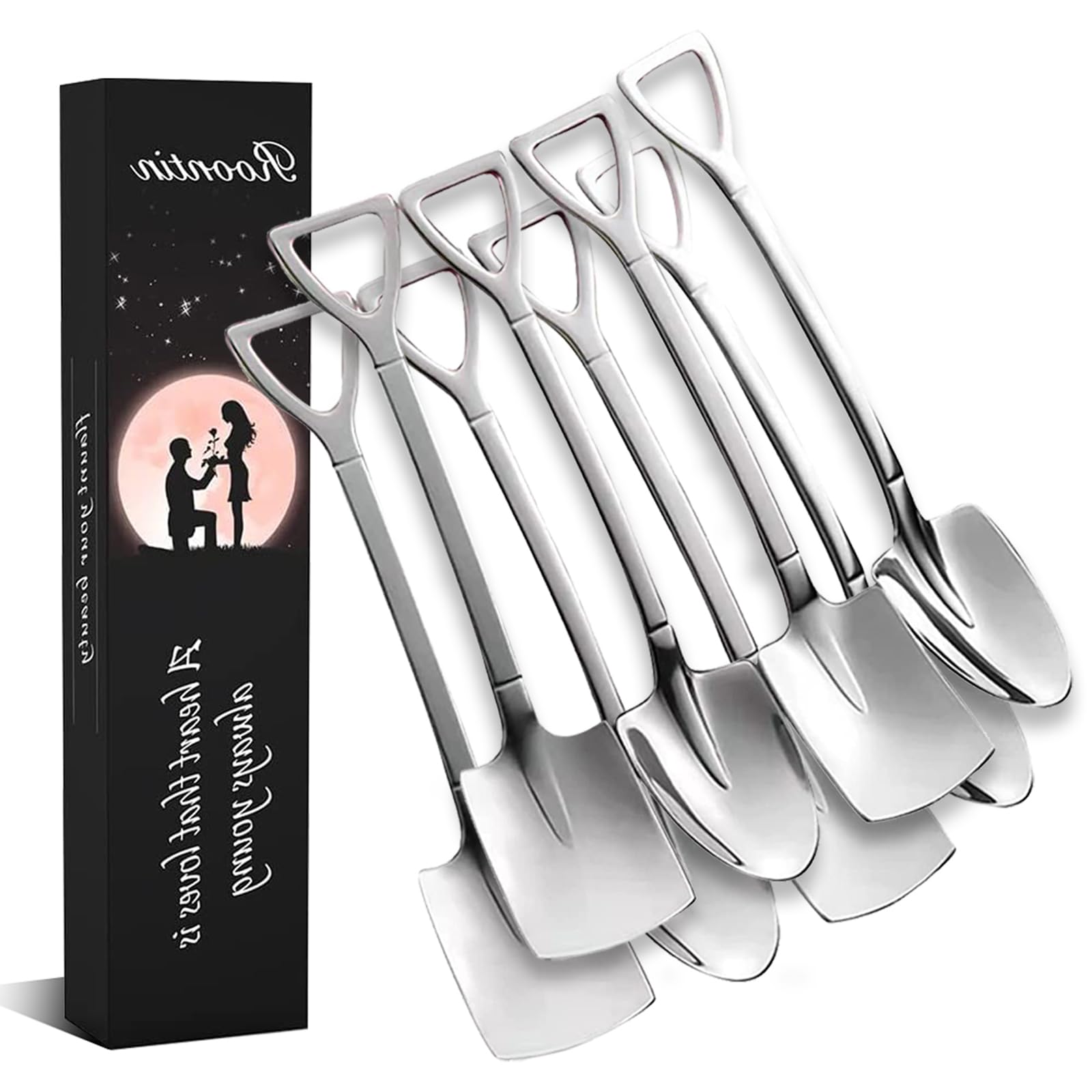 8 PCS Shovel Spoon, Stainless Steel Coffee Stirring Shovel Shape Dessert Spoons for Kitchen Tea Parties,Silver