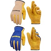 FEISHDEK Kids Leather Gardening Gloves, Toddler Work Gloves, Breathable Design Perfect for Children Gardening Age 2-12