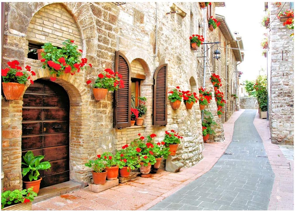 Italian Backdrop Flower Street Landscape Photography Background 7x5ft Italy Landmark Architectural Photography Background for Photography BT024