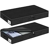 Under Bed Storage Container Bins 2 Pack, 4.5 Inch Slim Low Profile Underbed Clothes Storage Organizer for Dorm & Home, Use for Blanket and Toy Storage Box W/ Sturdy Bottom/Sides, Foldable Thick Fabric