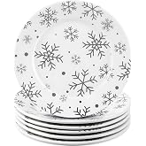 Honeydak 6 Pcs 6 Inch Christmas Snowflake Plates Ceramic Porcelain Plate Silver White Snowflake Winter Dinner Appetizer Salad Dessert Dishes for Christmas Birthday Winter Party Decoration Supplies