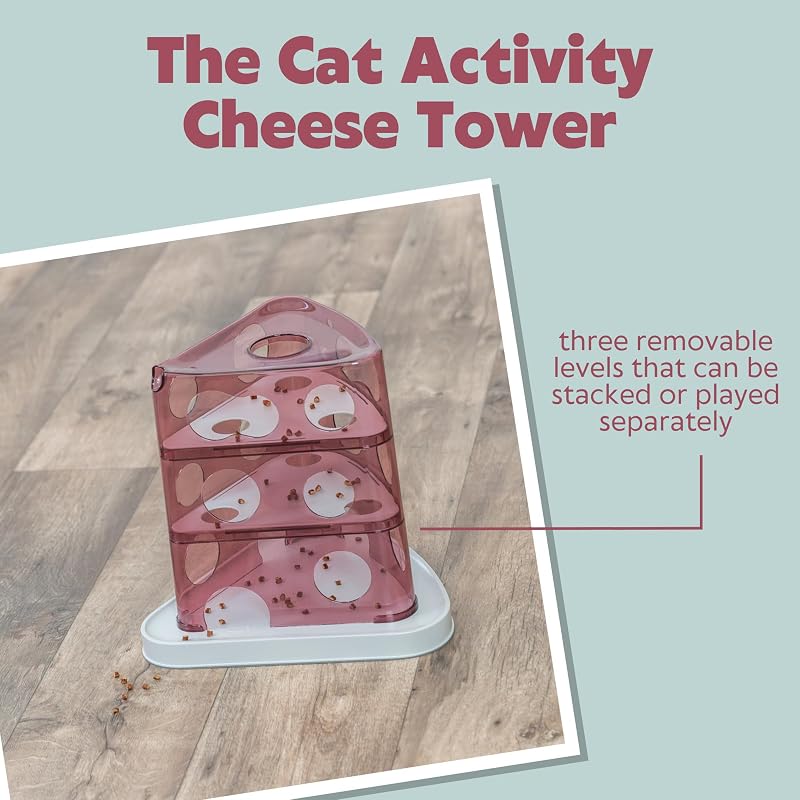Juguete Interactivo para Gatos de Torre de Queso, Juguetes de enriquecimiento para Gatos de Interior, Rompecabezas Interactivo y estimulación Mental