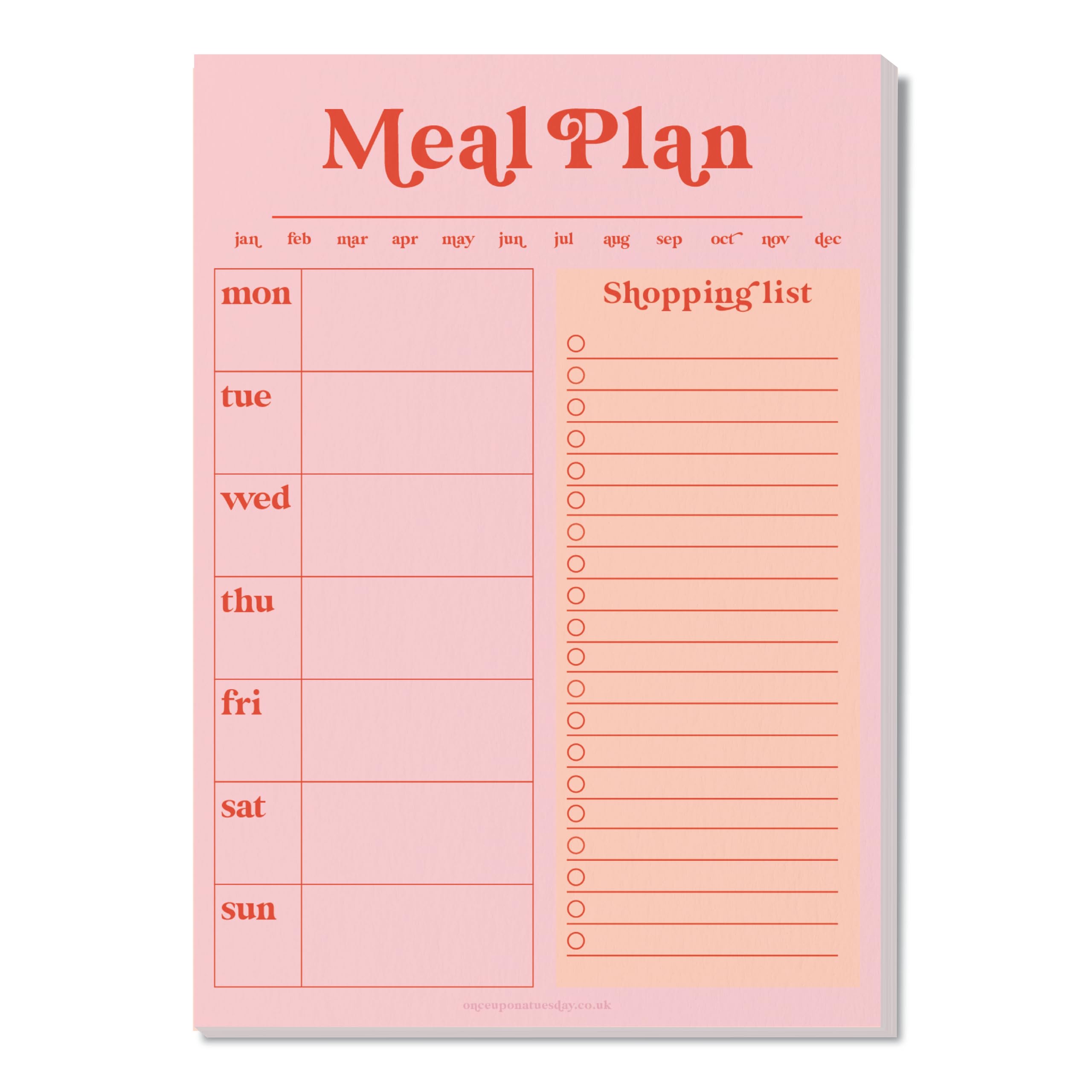 Good Tuesday - A5 Meal Planner & Shopping List - Pink & Red Design, 50 Tear-away Pages - Grocery Shopping & Meal Planning - 100% Recycled & Recyclable Paper - UK Made