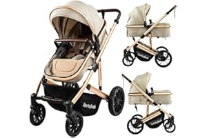 LORTSYBAB Infant Newborn Baby Bassinet Stroller - 2 in 1 High Landscape Convertible Stroller with Reversible Seat | Foldable Aluminum Alloy Pram Anti-Shock Toddler Pushchair Strollers for 0-36 Months Babies