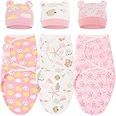 DRESHOW BQUBO 3 Pack Baby Swaddle Sleep Sacks Baby Swaddling Blanket Wrap Newborn Swaddle Sack with Bear Ears Hat for Boys Girls 6-12 Lbs Newborns & 0-3 Months Girls Boys