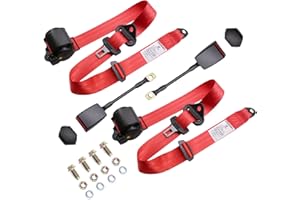 SKRSOUL 2 Set Universal 3pt Adjustable Retractable Lap Suitable for Modification Belts Kit for Go Kart,Club Golf Cart,Van,UTV,VR, Buggies, Minivan,Pickup and Truck (Red)