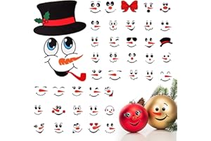 41 Pcs Snowman Face Stickers for Crafts, Vinyl Christmas Decorations Tattoos Noel Snowman Face Decals for Fridge, Ornaments B